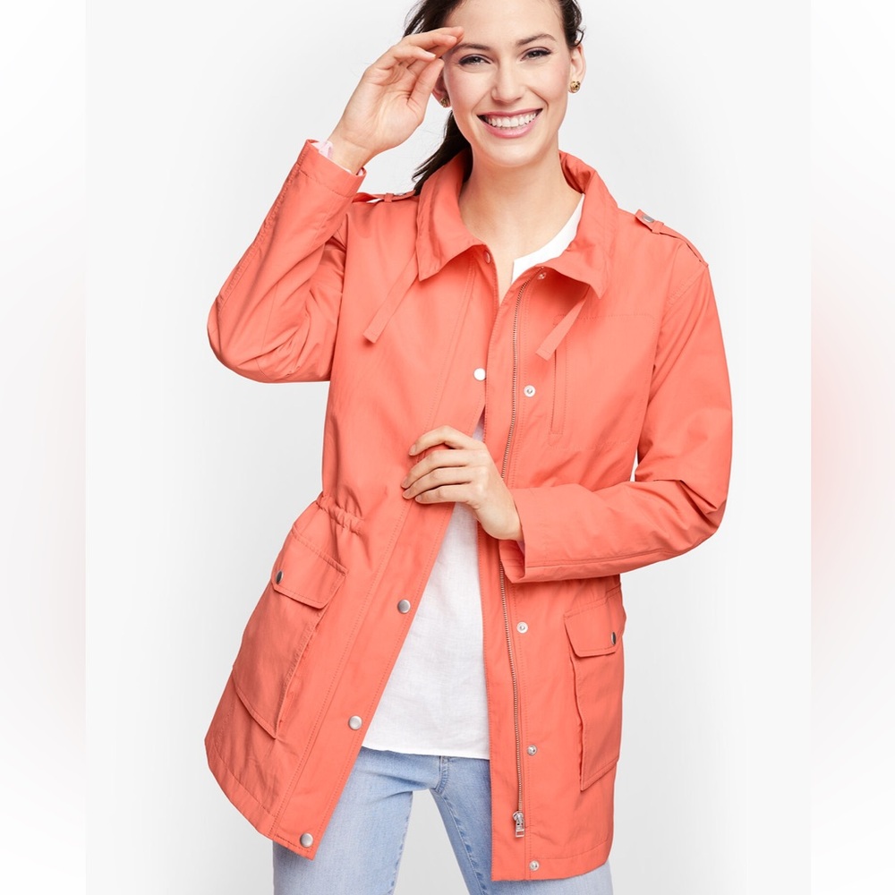 Talbots women’s XS salmon pink water resistant cotton anorak jacket NWT pastel